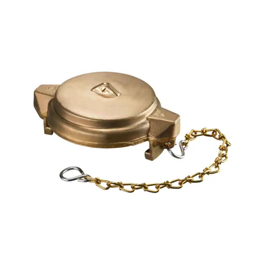 Messingverschlusskappe mit Anhängerkette, verwendet für Füllstutzen. Oventrop Brand, Funktionalität als Tankdeckel. Klare, einfache Bauform.